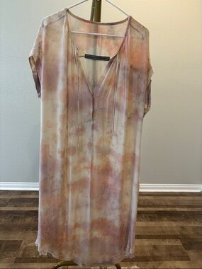 Raquel Allegra Tie-Dye Silk Swim Coverup in Cream, Pink, Peach